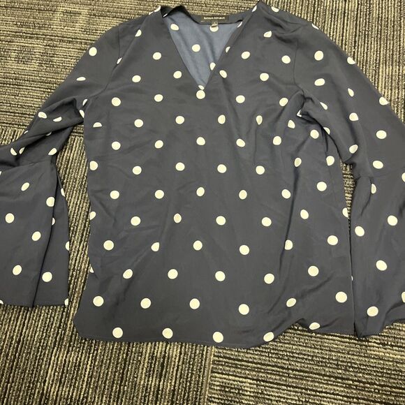 BANANA REPUBLIC Women's Polka Dot Sheer Bell Sleeve Top Blouse Blue/White Large - Picture 5 of 9